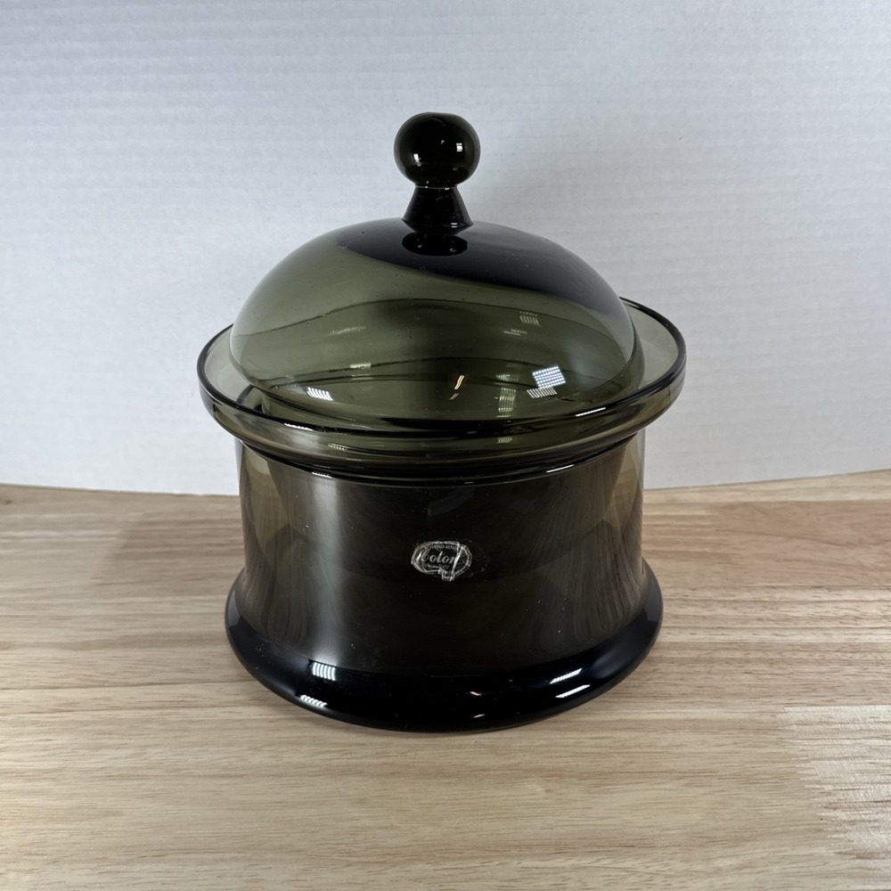Hand Blown Colony Smoke Glass Cheese or butter dish made in Italy 3 piece set